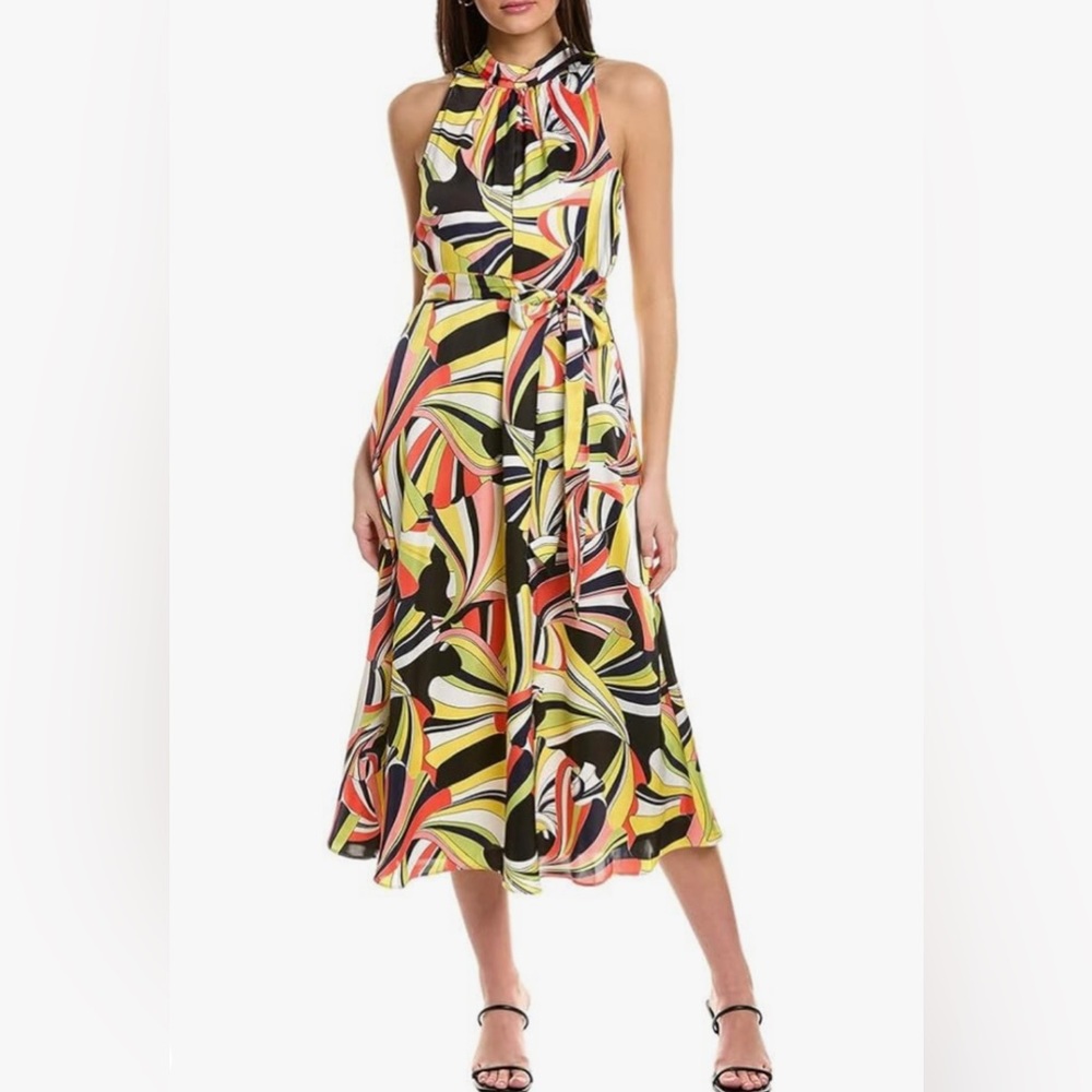 Anne Klein sleeveless Mock Neck Midi Dress Size 6 multicolor New